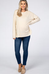 Beige Soft Knit Long Sleeve Maternity Top