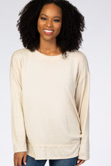 Beige Soft Knit Long Sleeve Maternity Top