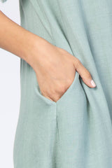 Mint Green Frayed Trim Back Keyhole Linen Dress