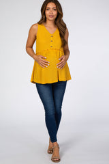 Yellow Waffle Knit Peplum Sleeveless Maternity Top