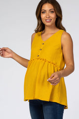 Yellow Waffle Knit Peplum Sleeveless Maternity Top