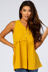 Yellow Waffle Knit Peplum Sleeveless Maternity Top