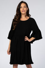 Black Linen Fringe Trim Dress