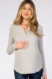 Heather Grey Brushed Knit Ribbed Maternity Top