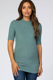 Light Teal Soft Brushed Knit Mock Neck Maternity Top