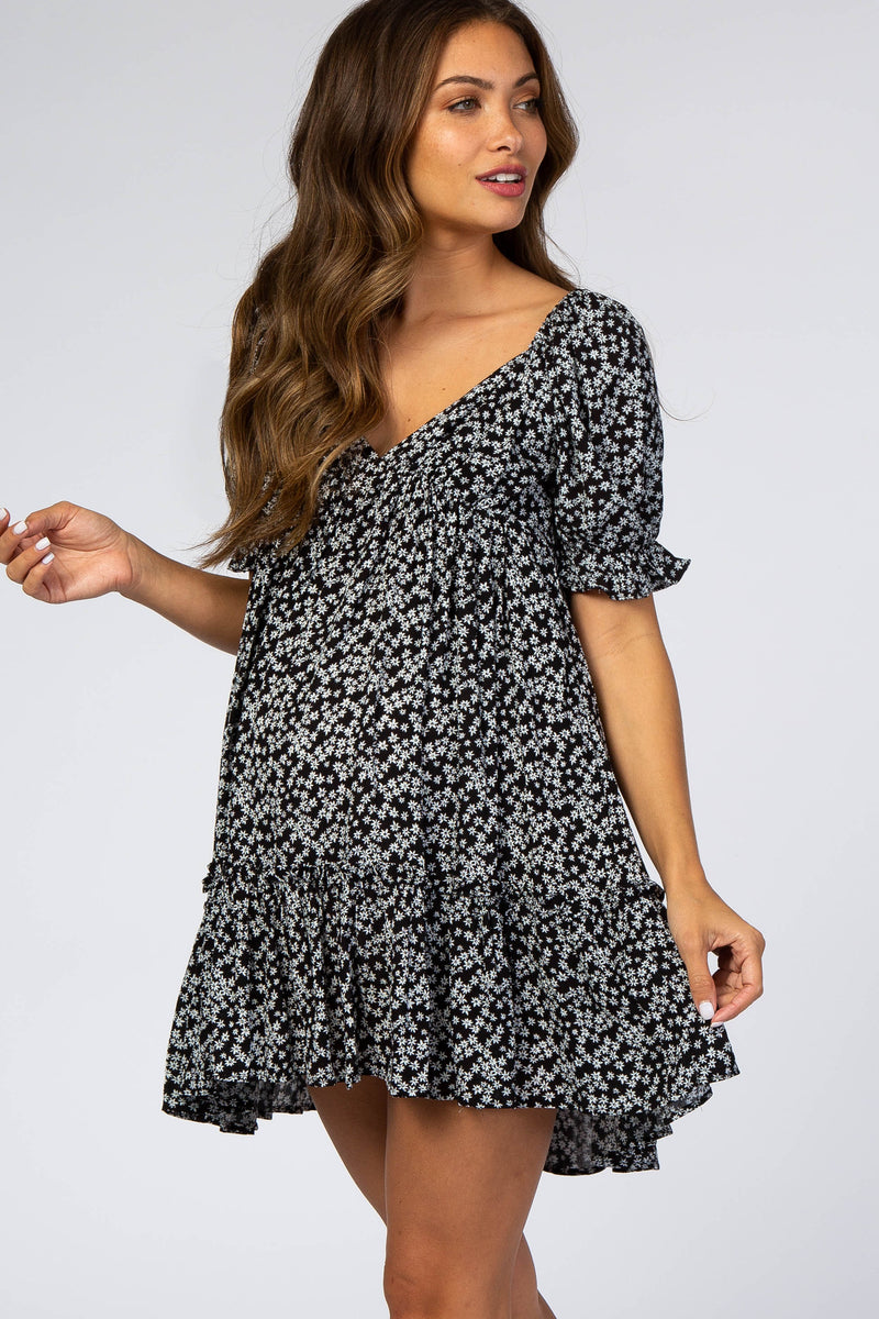 Black Floral Maternity Mini Dress – PinkBlush