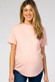 Pink Ruffle Trim Ribbed Maternity Top