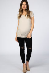 Black Distressed Raw Hem Maternity Jeans