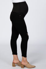 Black Distressed Raw Hem Maternity Jeans