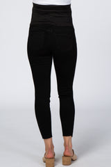 Black Distressed Raw Hem Maternity Jeans