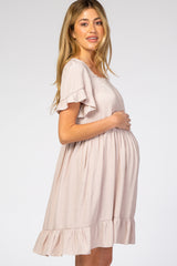 Light Taupe Tiered Ruffle Maternity Dress