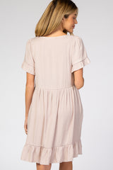 Light Taupe Tiered Ruffle Maternity Dress