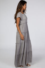 Grey Tiered Square Neck Maxi Dress