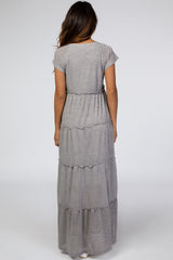 Grey Tiered Square Neck Maxi Dress