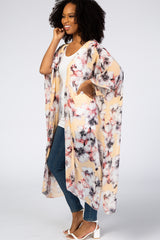 Light Peach Floral Chiffon Long Cover Up