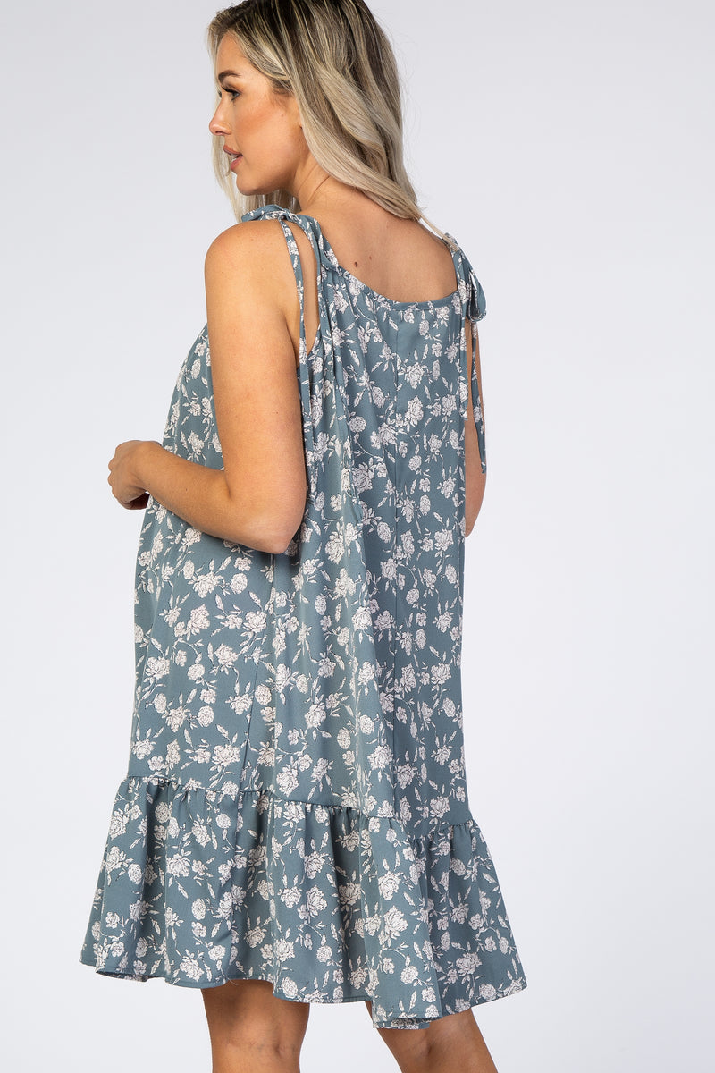 Blue Floral Tie Strap Maternity Dress– PinkBlush