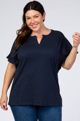 Navy Blue V-Neck Ruffle Short Sleeve Maternity Plus Top