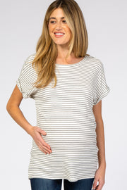 White Striped Ribbed Crisscross Back Maternity Top