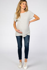 White Striped Ribbed Crisscross Back Maternity Top