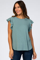 Light Teal Flutter Sleeve Top