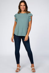 Light Teal Flutter Sleeve Top