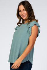 Light Teal Flutter Sleeve Top