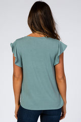 Light Teal Flutter Sleeve Top