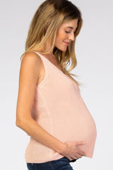 Light Pink V-Neck Maternity Sweater Tank Top