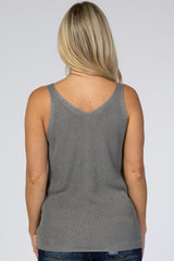 Charcoal V-Neck Maternity Sweater Tank Top