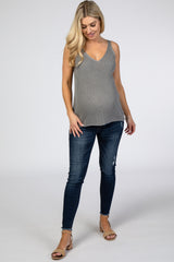 Charcoal V-Neck Maternity Sweater Tank Top