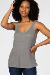 Charcoal V-Neck Maternity Sweater Tank Top