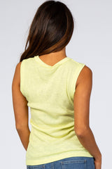 Neon Yellow Ribbed Raw Hem Tank Top