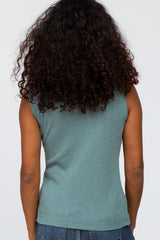 Light Teal Ribbed Raw Hem Tank Top