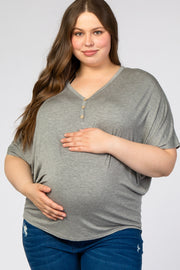 Heather Grey Button Front Plus Maternity Tunic