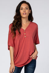 Rust Button Front Maternity Tunic