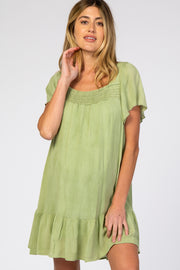 Light Olive Smocked Ruffle Maternity Dress