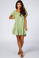 Light Olive Smocked Ruffle Maternity Dress