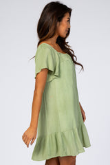 Light Olive Smocked Ruffle Dress