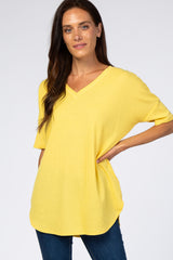 Yellow Knit Reverse Stitch Top