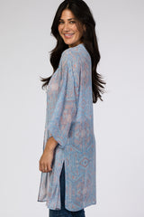 Blue Printed 3/4 Sleeve Coverup