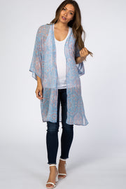 Blue Printed 3/4 Sleeve Maternity Coverup