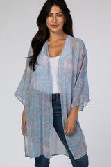 Blue Printed 3/4 Sleeve Coverup