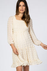 Ivory Swiss Dot Long Sleeve Maternity Dress