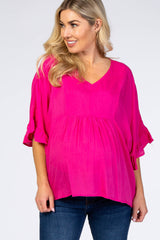 Fuchsia Ruffle Dolman Sleeve V-Neck Maternity Top