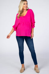 Fuchsia Ruffle Dolman Sleeve V-Neck Maternity Top