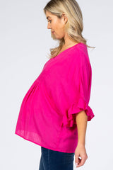 Fuchsia Ruffle Dolman Sleeve V-Neck Maternity Top