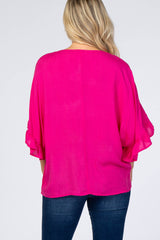 Fuchsia Ruffle Dolman Sleeve V-Neck Maternity Top