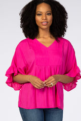 Fuchsia Ruffle Dolman Sleeve V-Neck Maternity Top