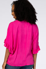 Fuchsia Ruffle Dolman Sleeve V-Neck Top