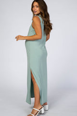 Light Olive Side Slit Maternity Maxi Dress